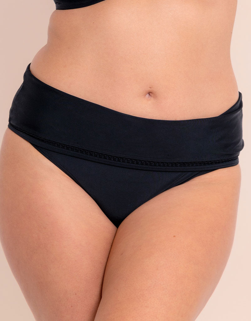 First Class Deep Fold Over Bikini Brief (Black, L)