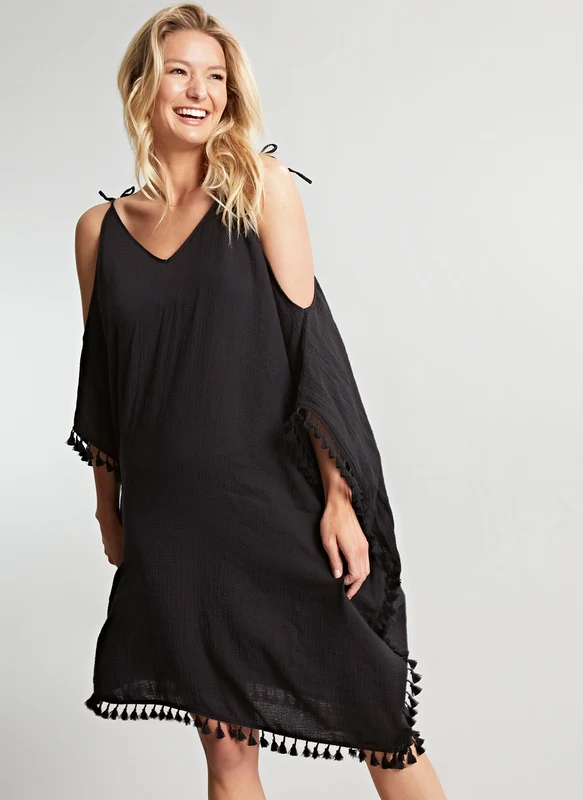 Amalfi Halle short Kaftan (Black, one size)