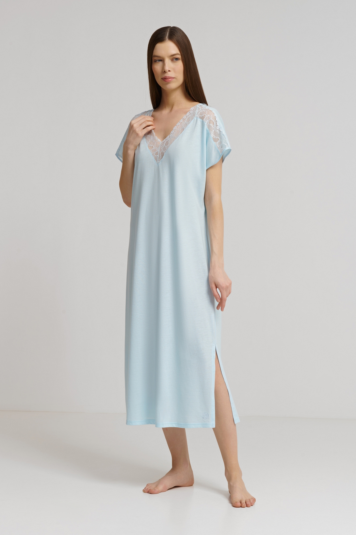 Сорочка  с кружевом длинная (Turquoise, 54)